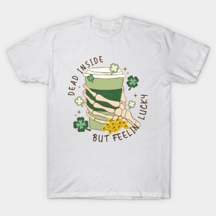 "Dead Inide but Feeling Lucky" Skeleton & Coffee T-Shirt